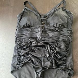 Torrid Size 3 black, deep V ruched detail one piece suit